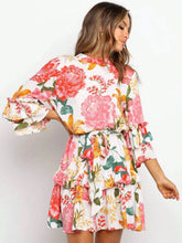 1pc Women Floral Print Crew Neck Long Sleeve Casual Dress